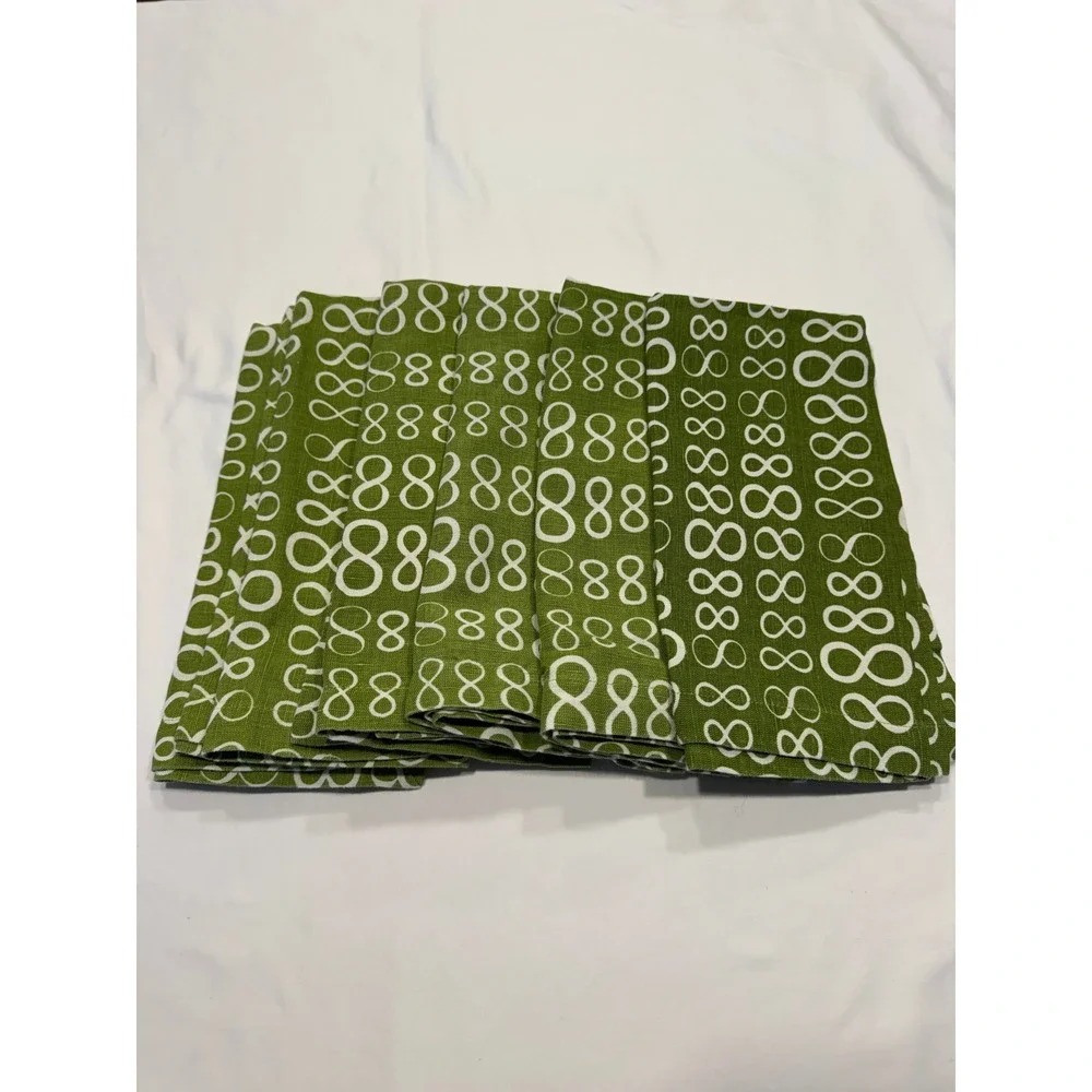 Pine Cone Hill Napkins Set of 5 Geometric Infinity Print 21x21 Green Excellent